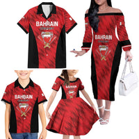 Custom Bahrain Cricket Family Matching Off The Shoulder Long Sleeve Dress and Hawaiian Shirt Come On Team Bahrain - Wonder Print Shop