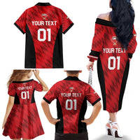 Custom Bahrain Cricket Family Matching Off The Shoulder Long Sleeve Dress and Hawaiian Shirt Come On Team Bahrain - Wonder Print Shop
