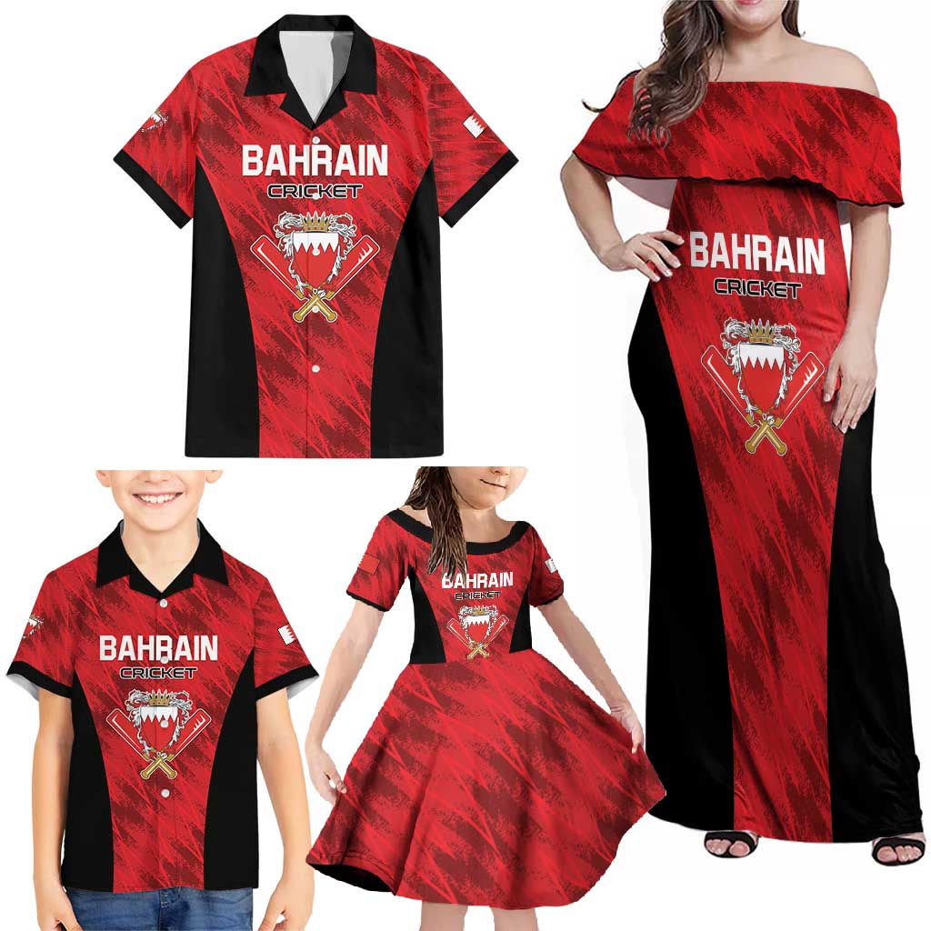 Custom Bahrain Cricket Family Matching Off Shoulder Maxi Dress and Hawaiian Shirt Come On Team Bahrain - Wonder Print Shop