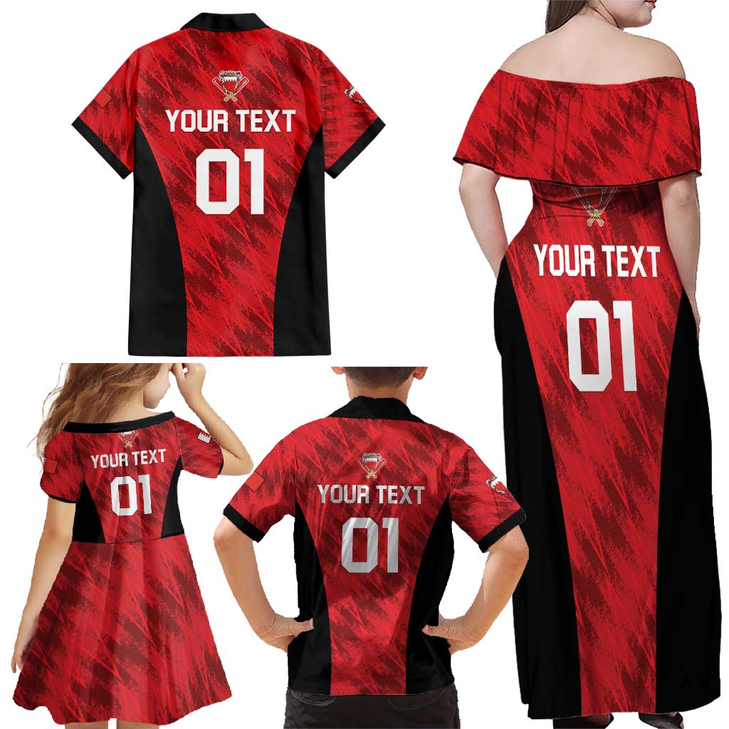 Custom Bahrain Cricket Family Matching Off Shoulder Maxi Dress and Hawaiian Shirt Come On Team Bahrain - Wonder Print Shop