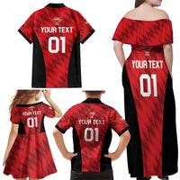 Custom Bahrain Cricket Family Matching Off Shoulder Maxi Dress and Hawaiian Shirt Come On Team Bahrain - Wonder Print Shop