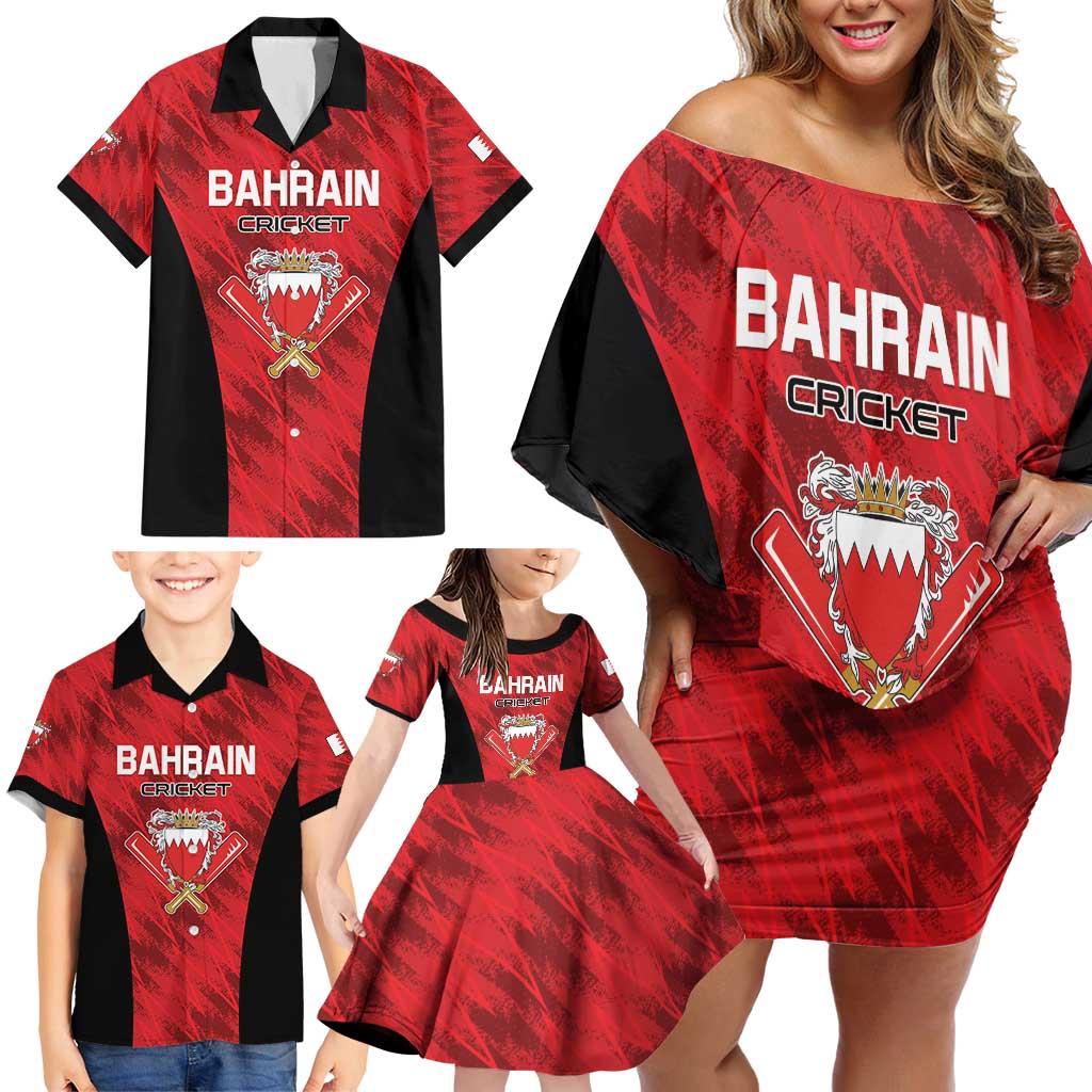 Custom Bahrain Cricket Family Matching Off Shoulder Short Dress and Hawaiian Shirt Come On Team Bahrain - Wonder Print Shop
