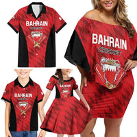 Custom Bahrain Cricket Family Matching Off Shoulder Short Dress and Hawaiian Shirt Come On Team Bahrain - Wonder Print Shop