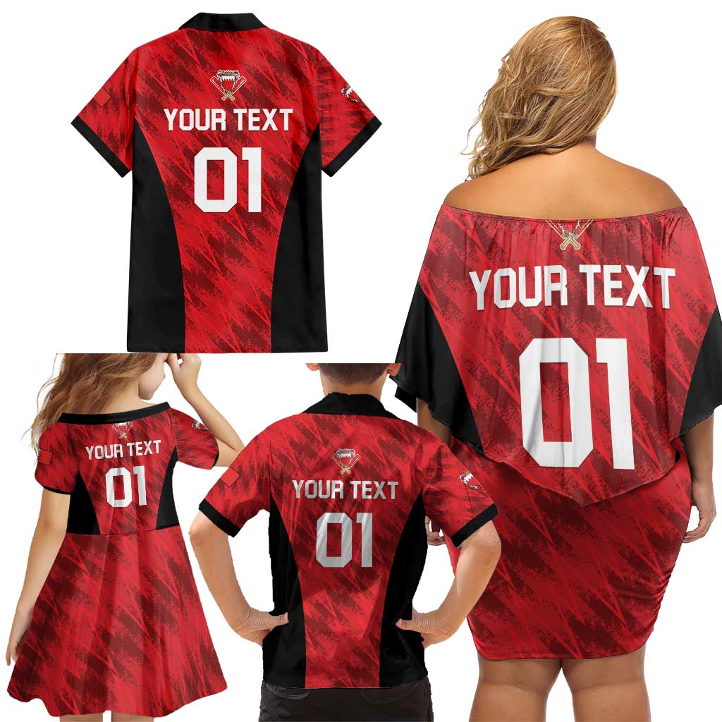 Custom Bahrain Cricket Family Matching Off Shoulder Short Dress and Hawaiian Shirt Come On Team Bahrain - Wonder Print Shop