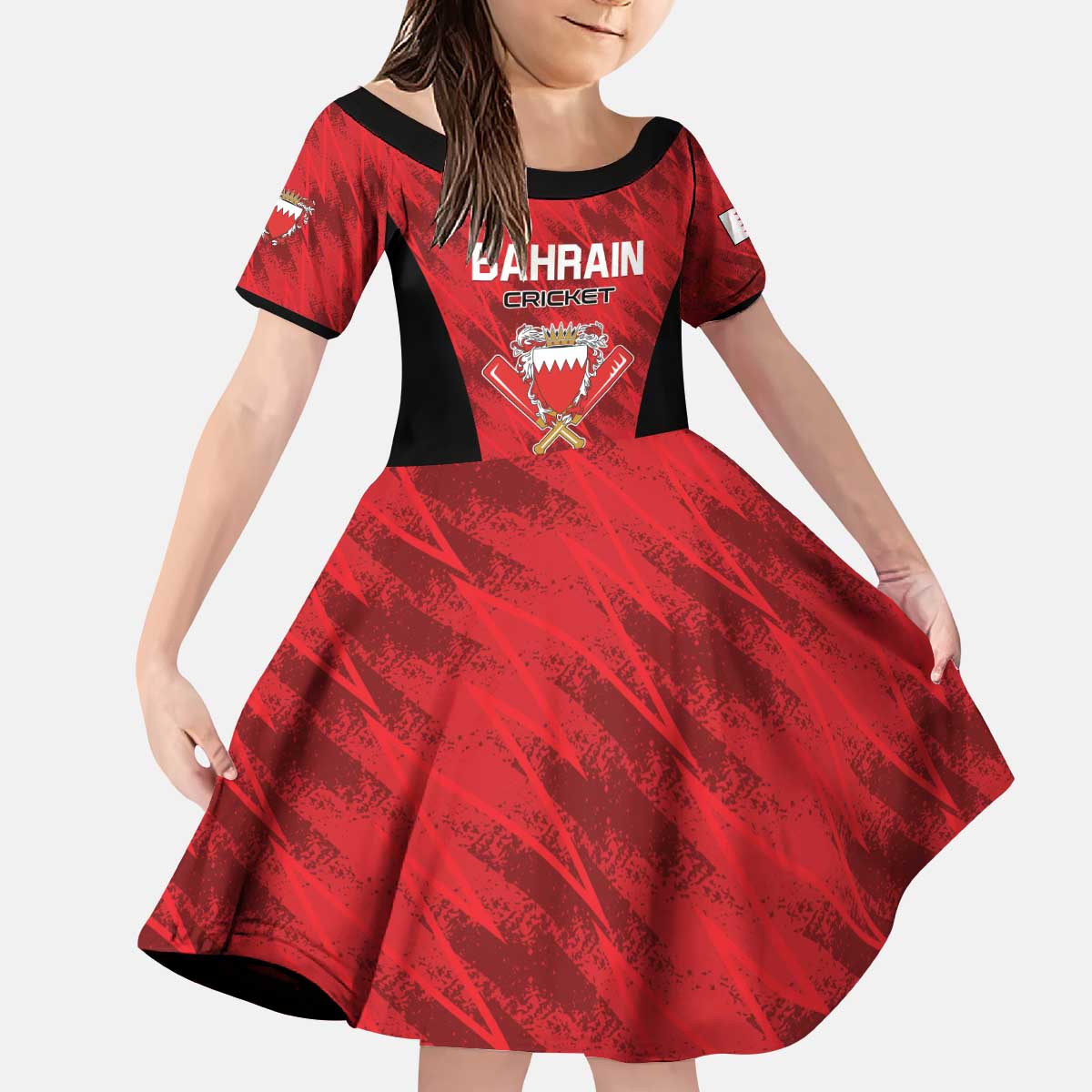 Custom Bahrain Cricket Kid Short Sleeve Dress Come On Team Bahrain - Wonder Print Shop