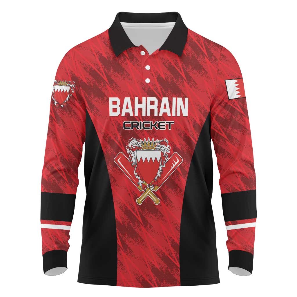 Custom Bahrain Cricket Long Sleeve Polo Shirt Come On Team Bahrain - Wonder Print Shop