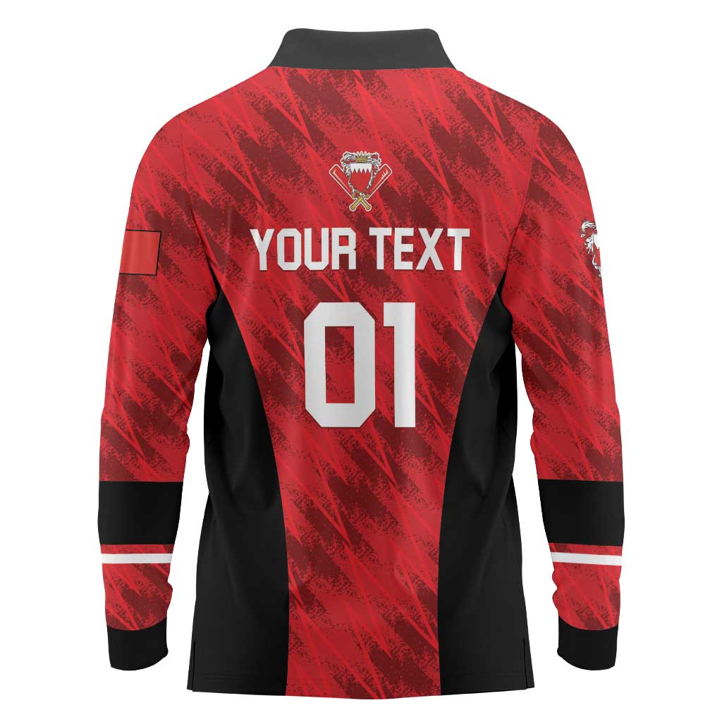 Custom Bahrain Cricket Long Sleeve Polo Shirt Come On Team Bahrain - Wonder Print Shop