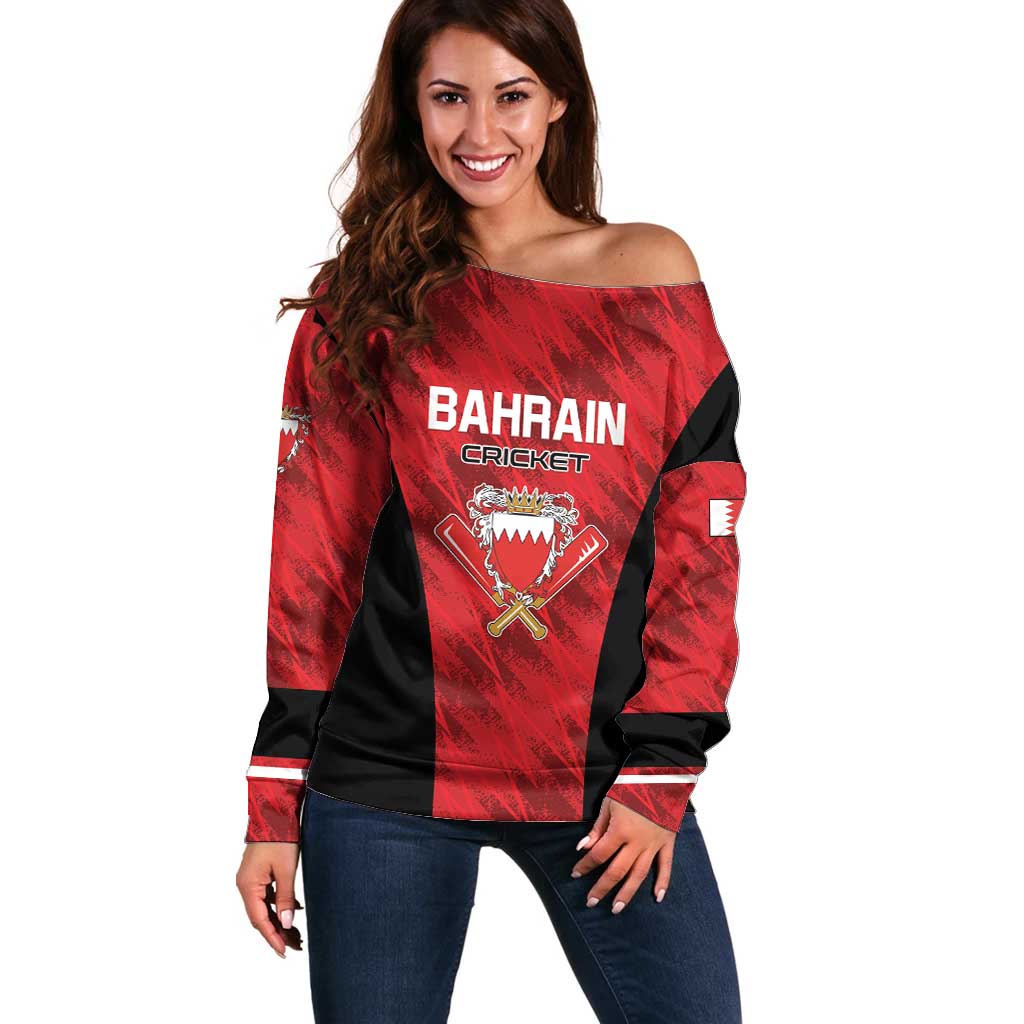 Custom Bahrain Cricket Off Shoulder Sweater Come On Team Bahrain - Wonder Print Shop