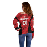 Custom Bahrain Cricket Off Shoulder Sweater Come On Team Bahrain - Wonder Print Shop