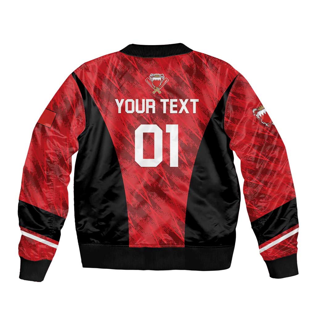 Custom Bahrain Cricket Sleeve Zip Bomber Jacket Come On Team Bahrain - Wonder Print Shop