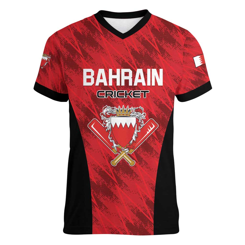 Custom Bahrain Cricket Women V-Neck T-Shirt Come On Team Bahrain - Wonder Print Shop