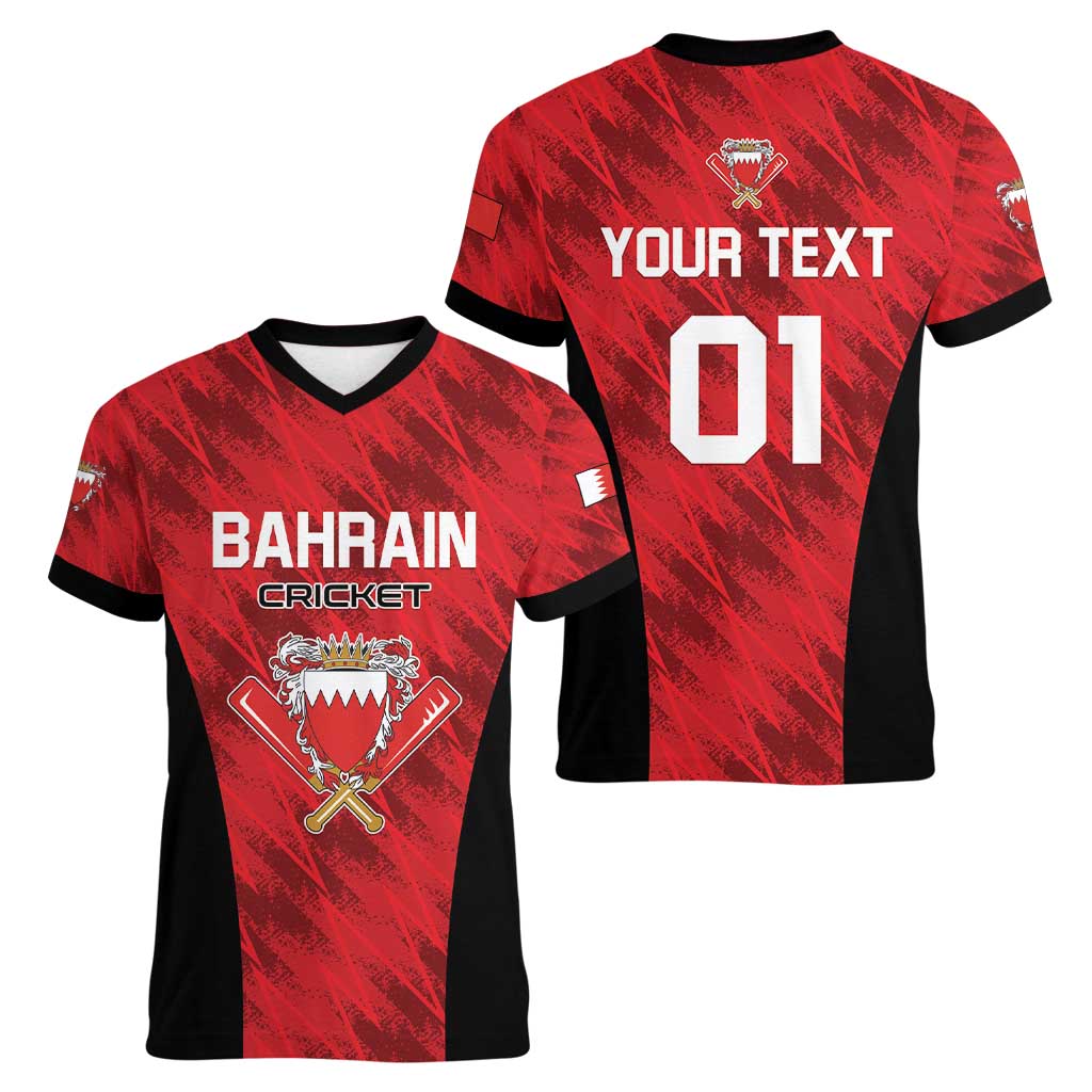 Custom Bahrain Cricket Women V-Neck T-Shirt Come On Team Bahrain - Wonder Print Shop