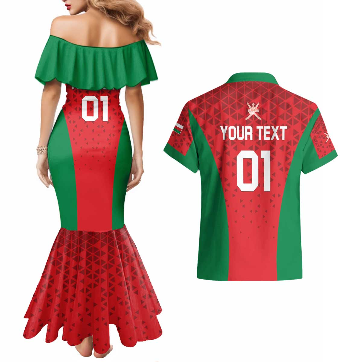 Custom Oman Cricket Couples Matching Mermaid Dress and Hawaiian Shirt Team Oman Come On - Wonder Print Shop