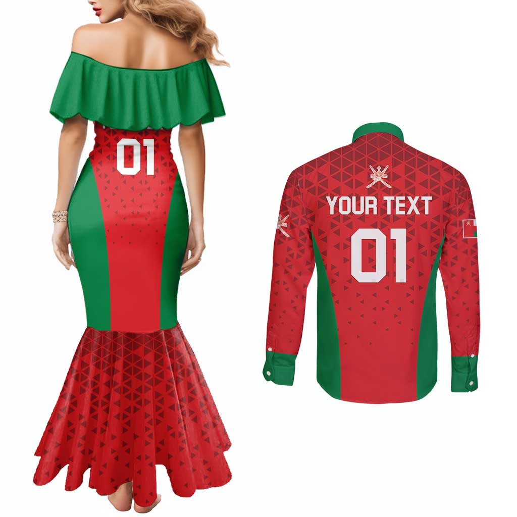 Custom Oman Cricket Couples Matching Mermaid Dress and Long Sleeve Button Shirt Team Oman Come On