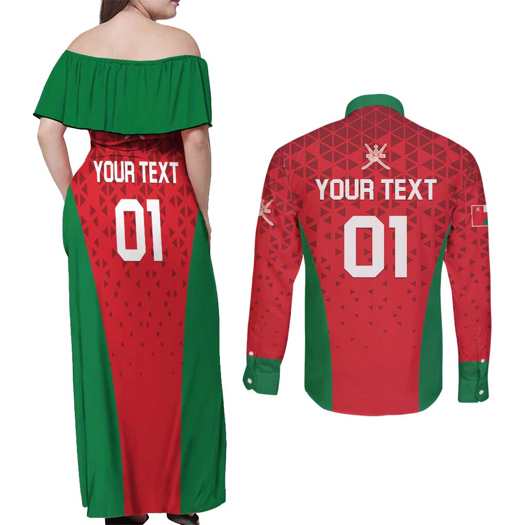 Custom Oman Cricket Couples Matching Off Shoulder Maxi Dress and Long Sleeve Button Shirt Team Oman Come On - Wonder Print Shop