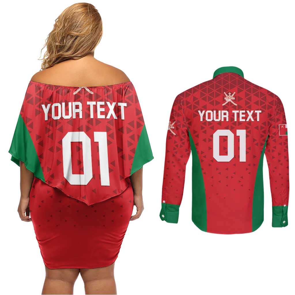 Custom Oman Cricket Couples Matching Off Shoulder Short Dress and Long Sleeve Button Shirt Team Oman Come On - Wonder Print Shop