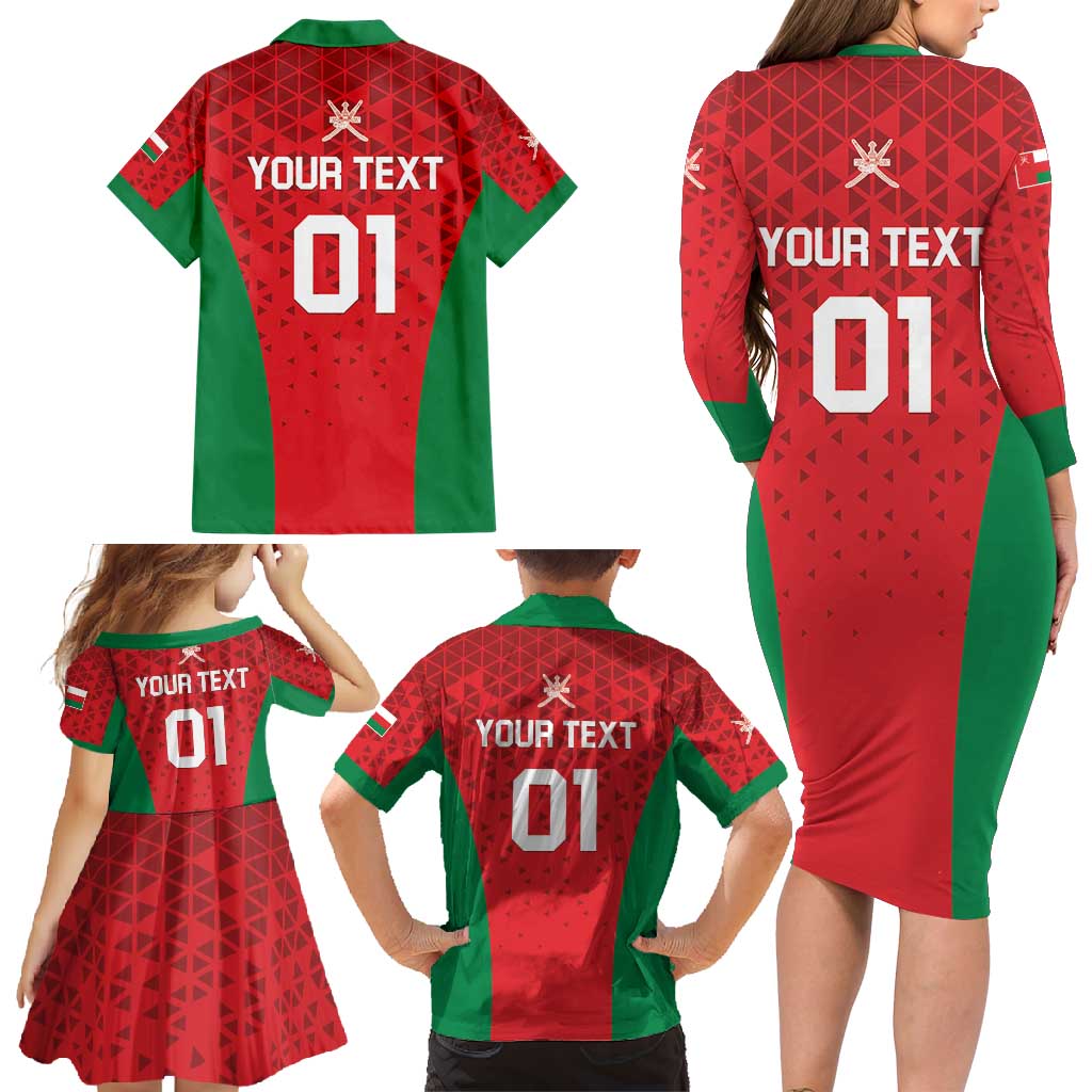 Custom Oman Cricket Family Matching Long Sleeve Bodycon Dress and Hawaiian Shirt Team Oman Come On - Wonder Print Shop