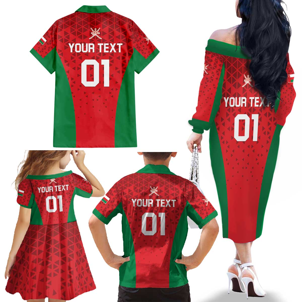 Custom Oman Cricket Family Matching Off The Shoulder Long Sleeve Dress and Hawaiian Shirt Team Oman Come On - Wonder Print Shop