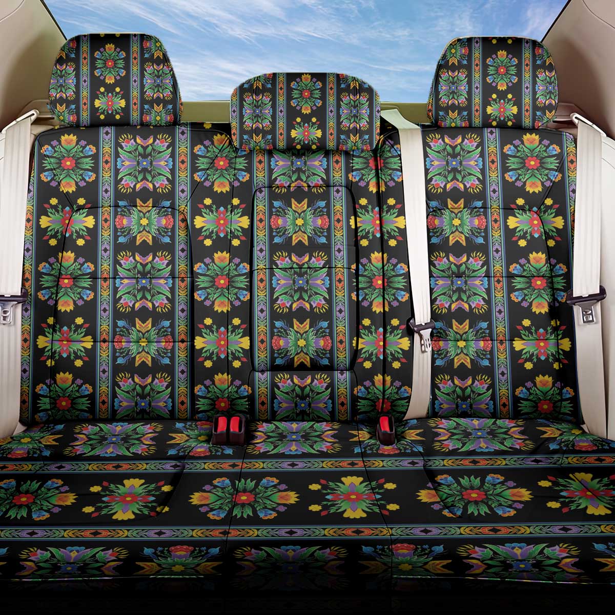 Regalia Stripe Floral Pattern Back Car Seat Cover Colorful Attractive - Wonder Print Shop