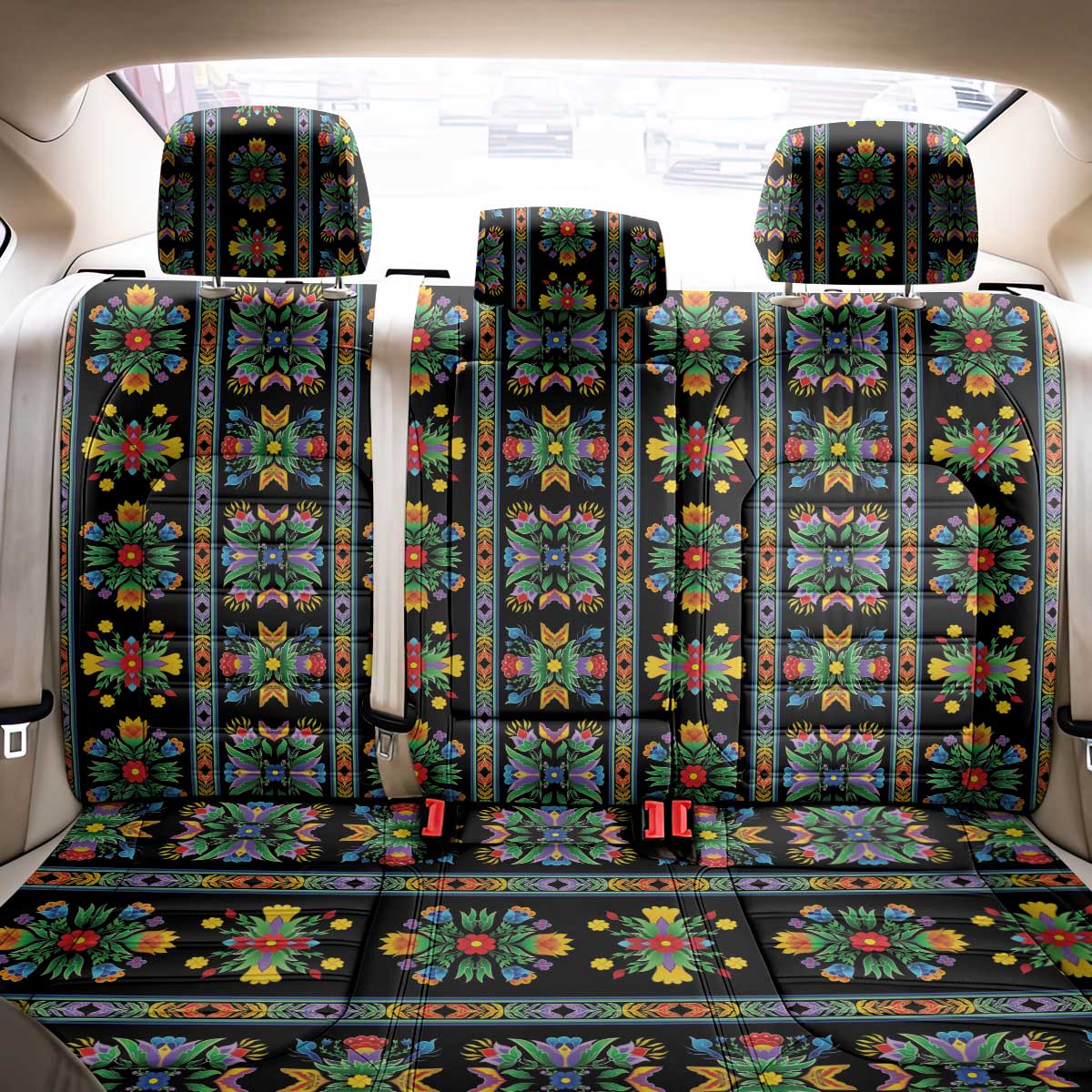 Regalia Stripe Floral Pattern Back Car Seat Cover Colorful Attractive - Wonder Print Shop