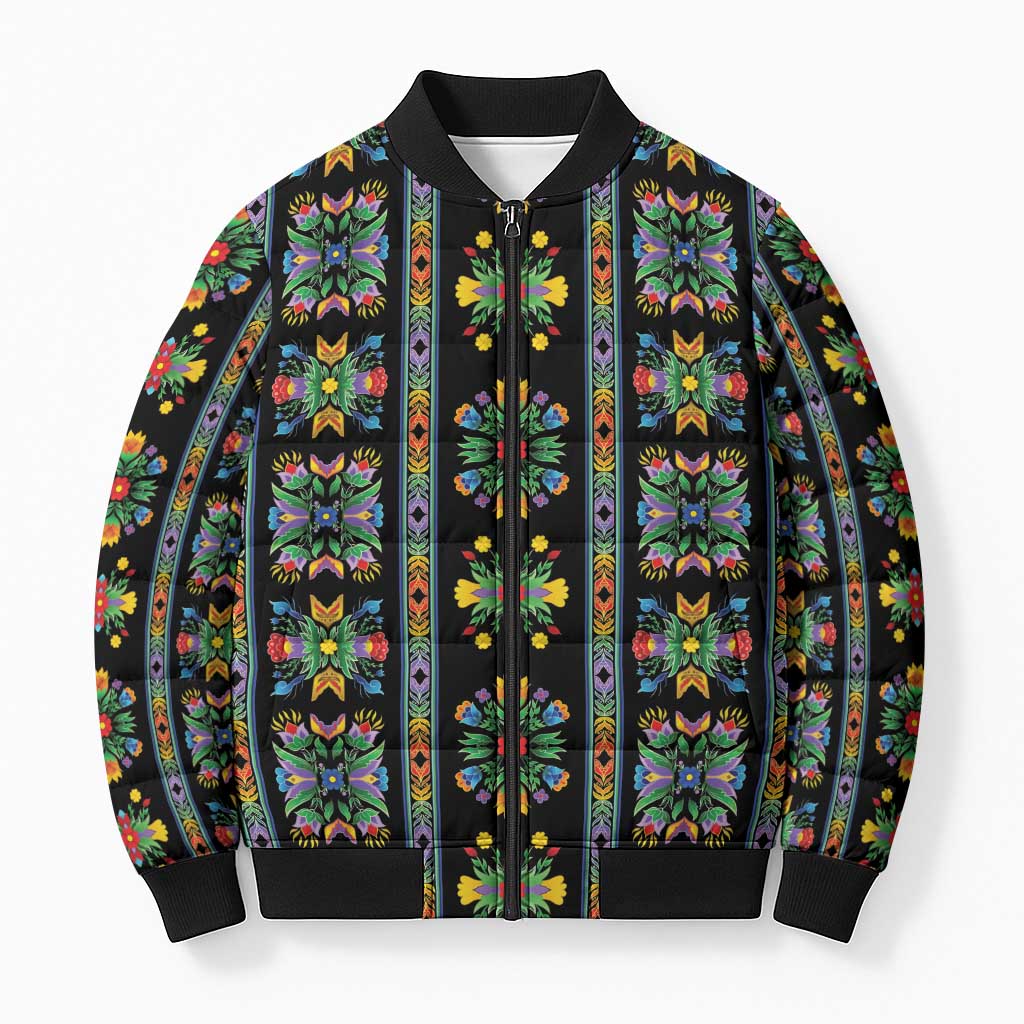 Regalia Stripe Floral Pattern Bomber Puffer Jacket Colorful Attractive - Wonder Print Shop