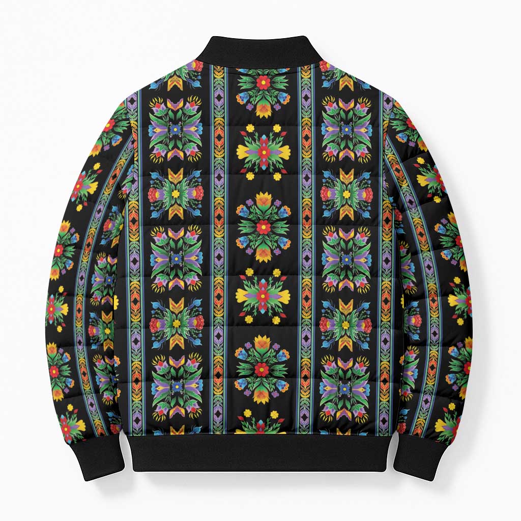 Regalia Stripe Floral Pattern Bomber Puffer Jacket Colorful Attractive - Wonder Print Shop
