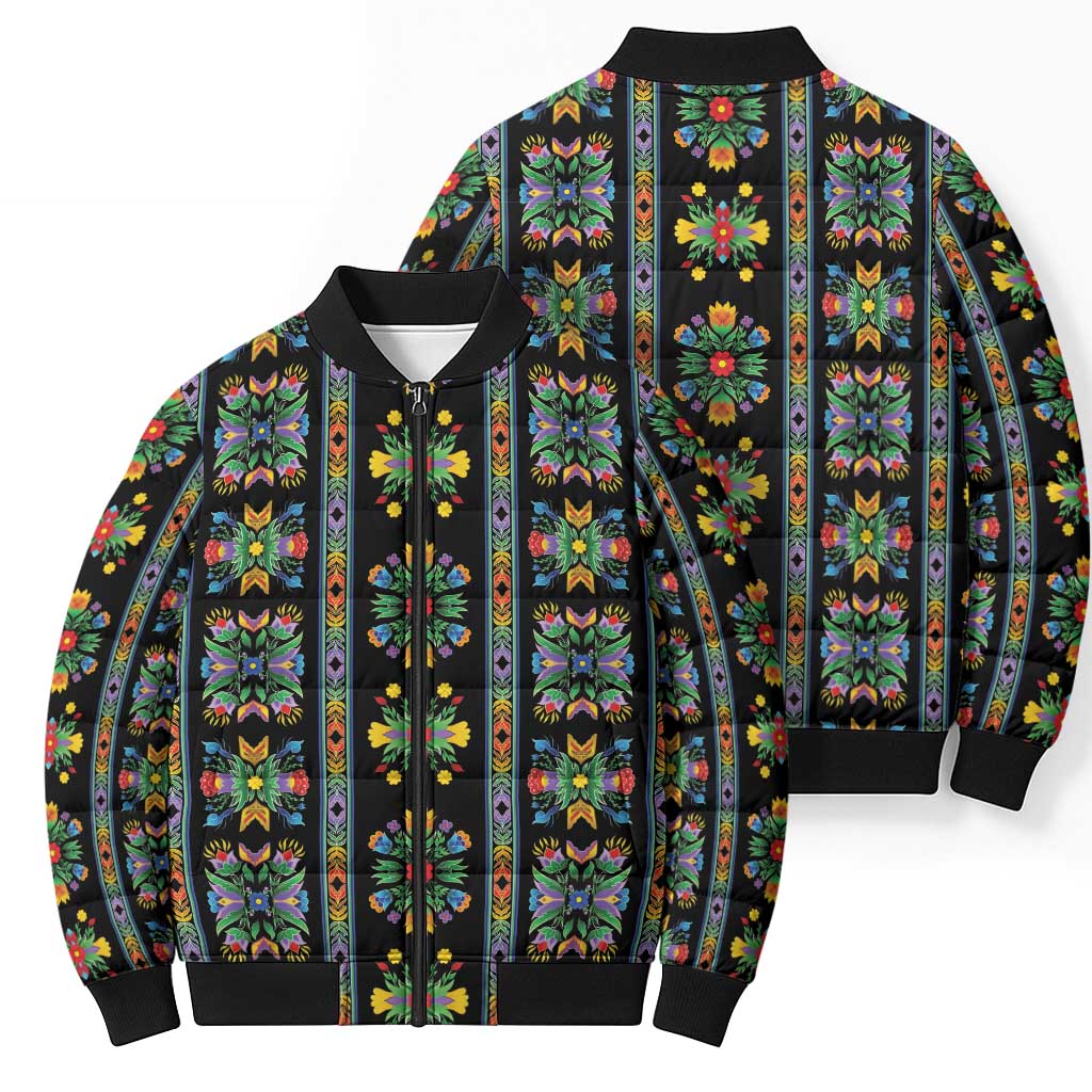Regalia Stripe Floral Pattern Bomber Puffer Jacket Colorful Attractive - Wonder Print Shop