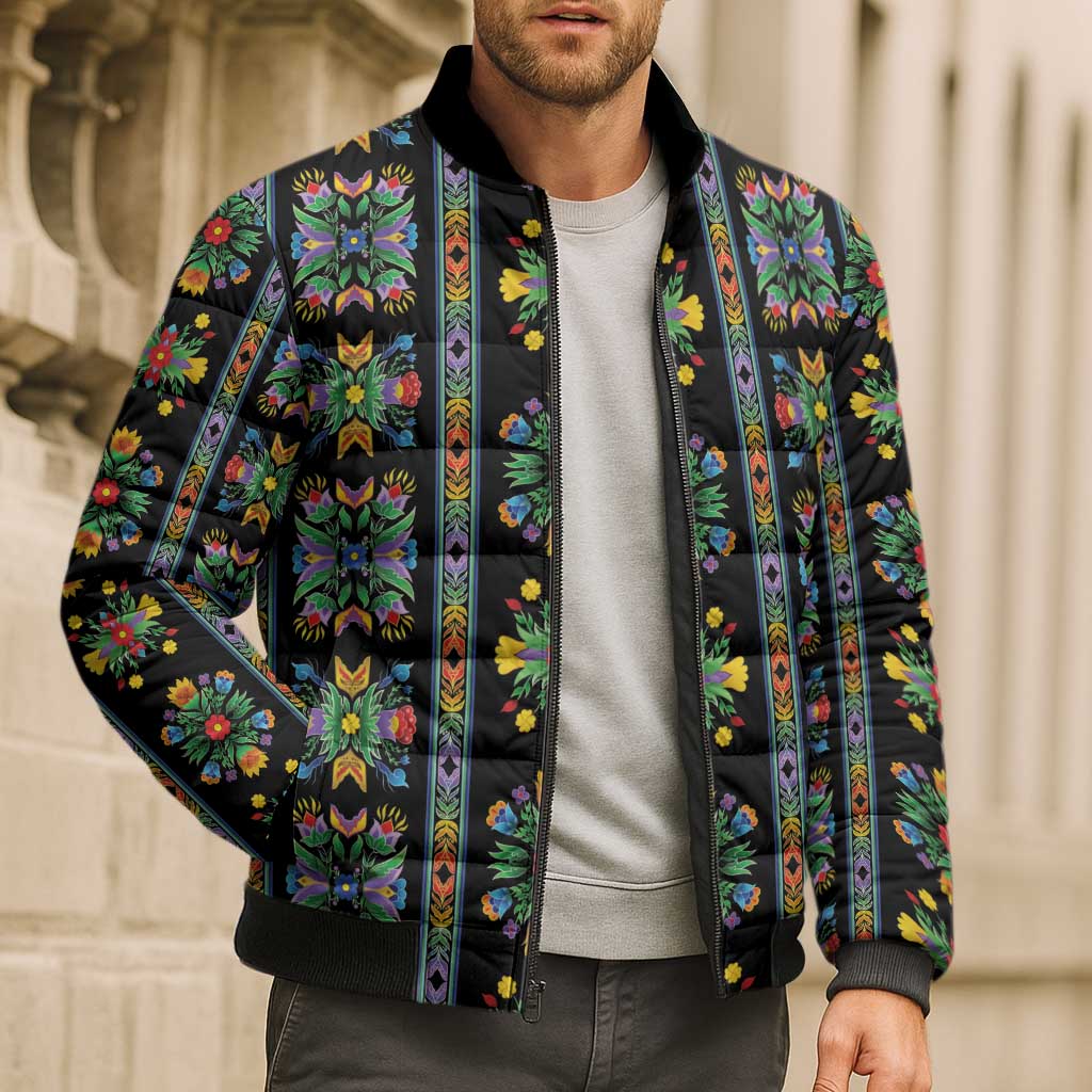 Regalia Stripe Floral Pattern Bomber Puffer Jacket Colorful Attractive - Wonder Print Shop