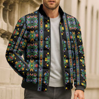 Regalia Stripe Floral Pattern Bomber Puffer Jacket Colorful Attractive - Wonder Print Shop