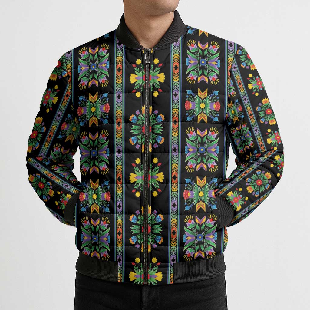 Regalia Stripe Floral Pattern Bomber Puffer Jacket Colorful Attractive - Wonder Print Shop