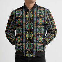 Regalia Stripe Floral Pattern Bomber Puffer Jacket Colorful Attractive - Wonder Print Shop