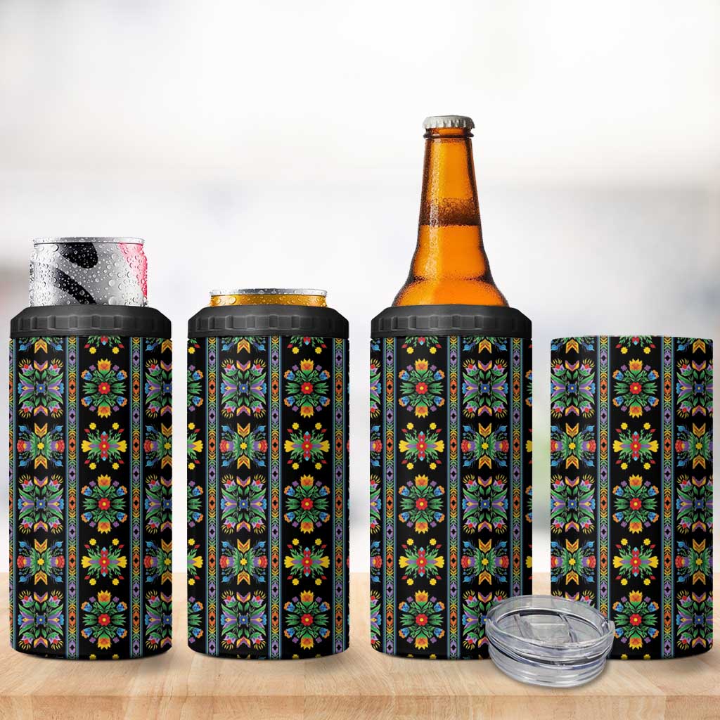 Regalia Stripe Floral Pattern 4 in 1 Can Cooler Tumbler Colorful Attractive - Wonder Print Shop