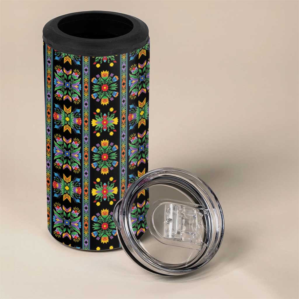Regalia Stripe Floral Pattern 4 in 1 Can Cooler Tumbler Colorful Attractive - Wonder Print Shop