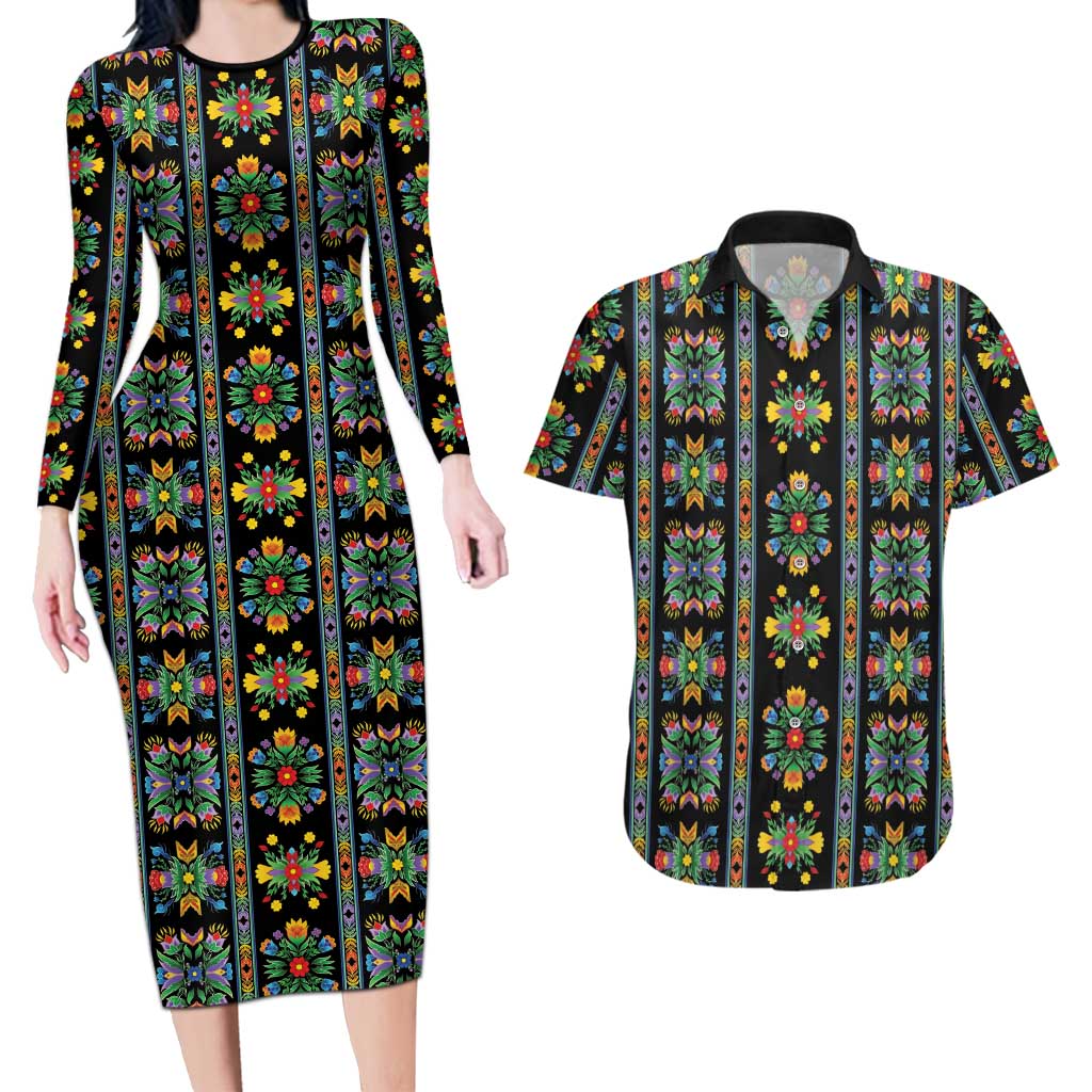 Regalia Stripe Floral Pattern Couples Matching Long Sleeve Bodycon Dress and Hawaiian Shirt Colorful Attractive - Wonder Print Shop