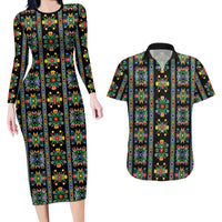 Regalia Stripe Floral Pattern Couples Matching Long Sleeve Bodycon Dress and Hawaiian Shirt Colorful Attractive - Wonder Print Shop
