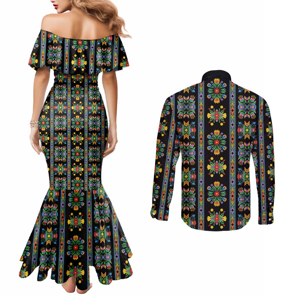 Regalia Stripe Floral Pattern Couples Matching Mermaid Dress and Long Sleeve Button Shirt Colorful Attractive - Wonder Print Shop