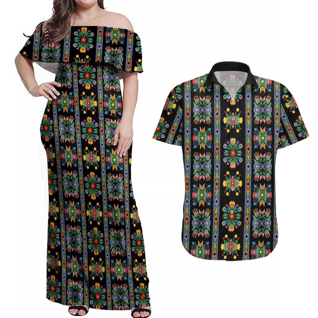 Regalia Stripe Floral Pattern Couples Matching Off Shoulder Maxi Dress and Hawaiian Shirt Colorful Attractive - Wonder Print Shop
