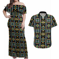 Regalia Stripe Floral Pattern Couples Matching Off Shoulder Maxi Dress and Hawaiian Shirt Colorful Attractive - Wonder Print Shop