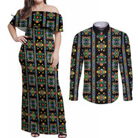 Regalia Stripe Floral Pattern Couples Matching Off Shoulder Maxi Dress and Long Sleeve Button Shirt Colorful Attractive - Wonder Print Shop