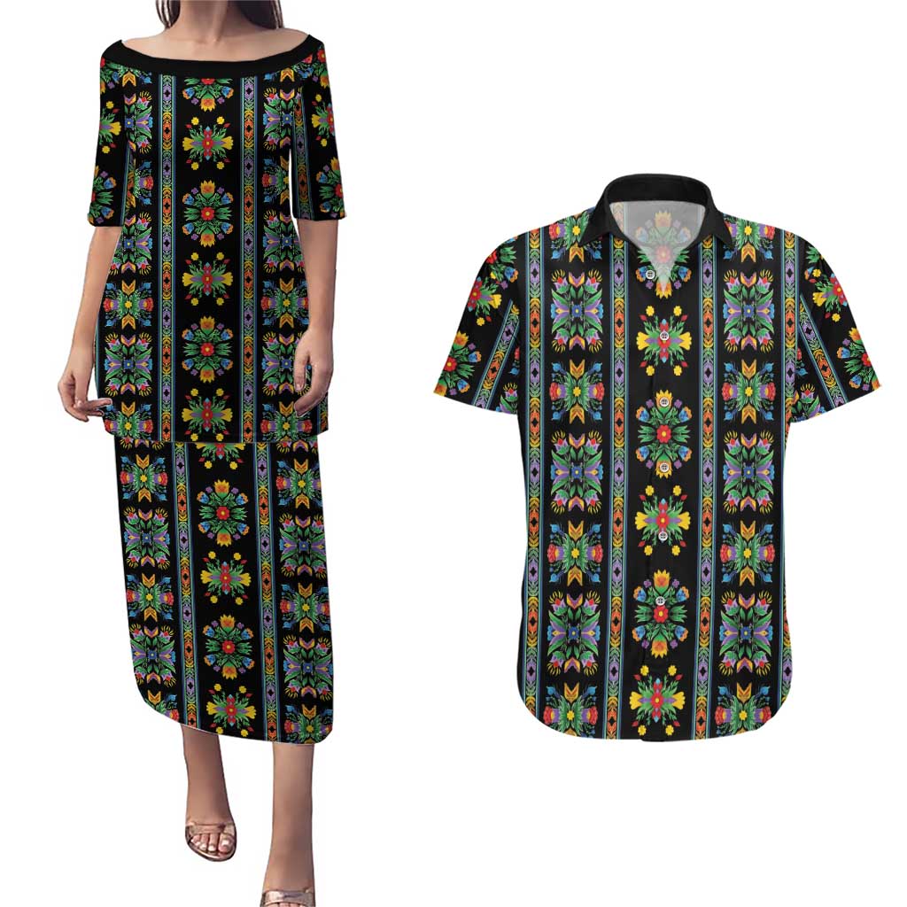 Regalia Stripe Floral Pattern Couples Matching Puletasi and Hawaiian Shirt Colorful Attractive - Wonder Print Shop