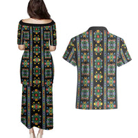 Regalia Stripe Floral Pattern Couples Matching Puletasi and Hawaiian Shirt Colorful Attractive - Wonder Print Shop