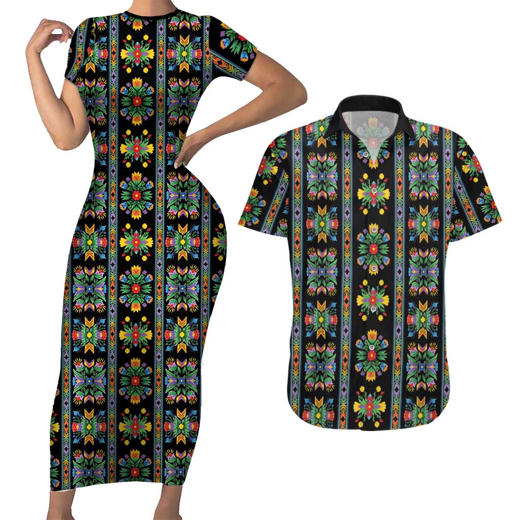 Regalia Stripe Floral Pattern Couples Matching Short Sleeve Bodycon Dress and Hawaiian Shirt Colorful Attractive - Wonder Print Shop
