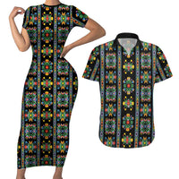 Regalia Stripe Floral Pattern Couples Matching Short Sleeve Bodycon Dress and Hawaiian Shirt Colorful Attractive - Wonder Print Shop