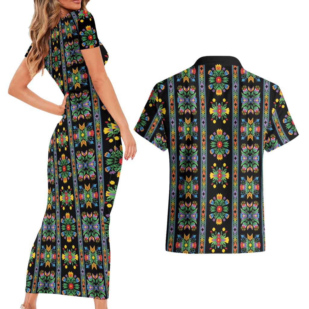 Regalia Stripe Floral Pattern Couples Matching Short Sleeve Bodycon Dress and Hawaiian Shirt Colorful Attractive - Wonder Print Shop
