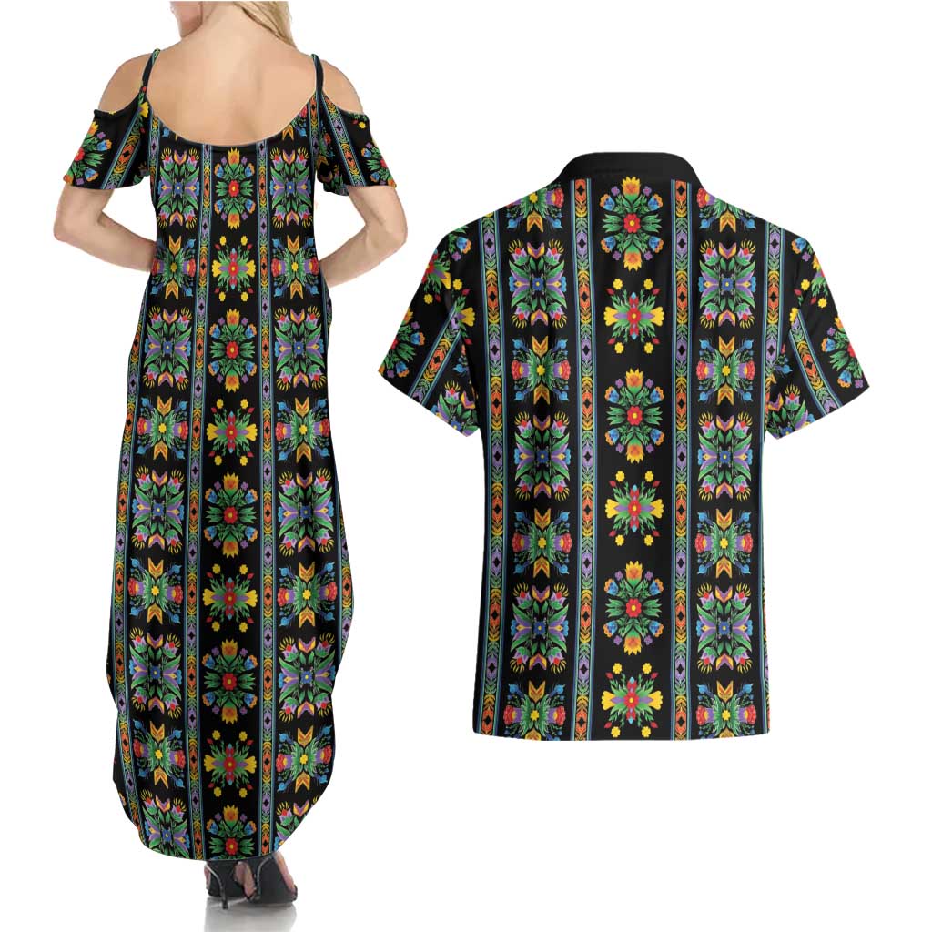 Regalia Stripe Floral Pattern Couples Matching Summer Maxi Dress and Hawaiian Shirt Colorful Attractive - Wonder Print Shop