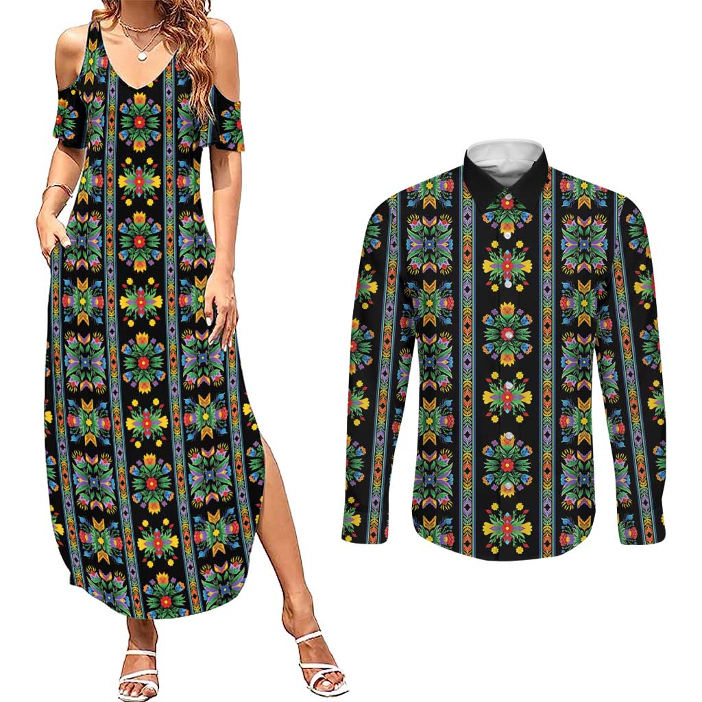 Regalia Stripe Floral Pattern Couples Matching Summer Maxi Dress and Long Sleeve Button Shirt Colorful Attractive - Wonder Print Shop