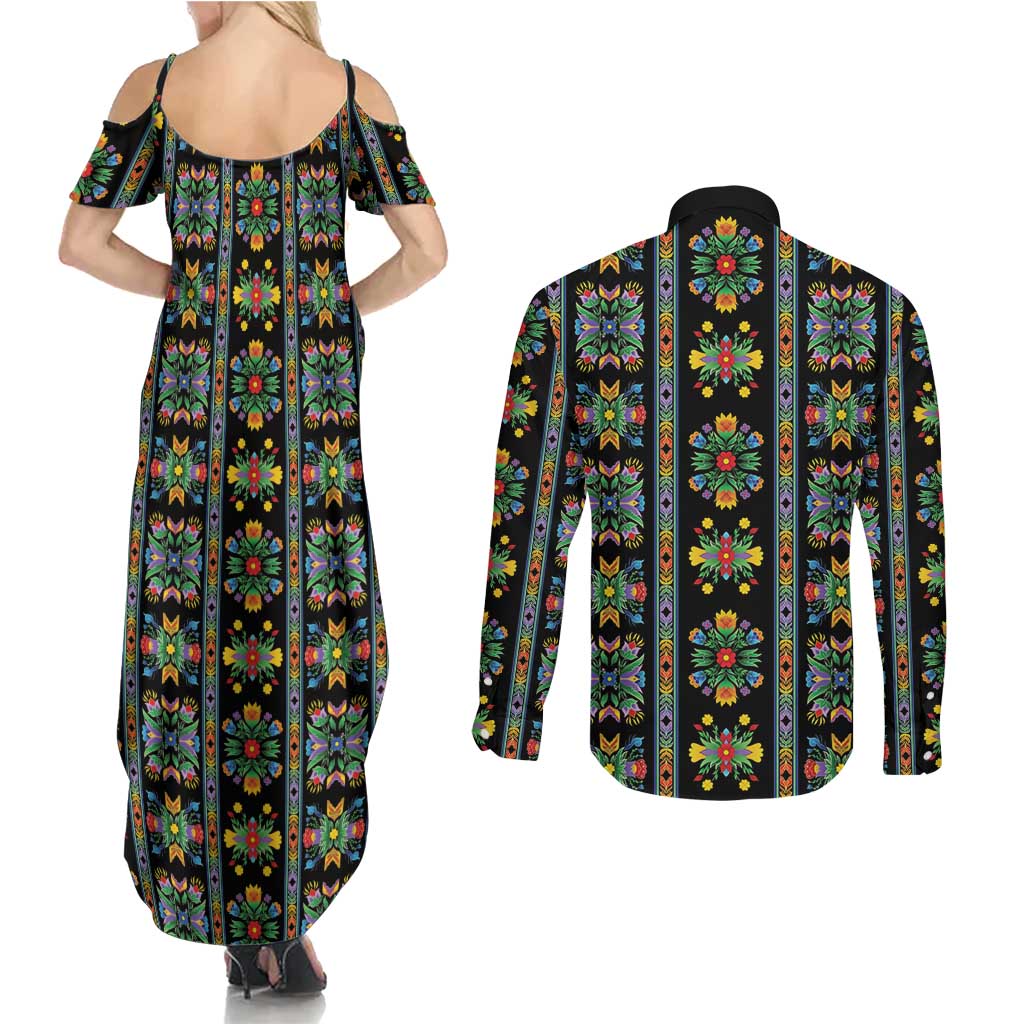 Regalia Stripe Floral Pattern Couples Matching Summer Maxi Dress and Long Sleeve Button Shirt Colorful Attractive - Wonder Print Shop