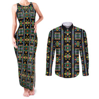 Regalia Stripe Floral Pattern Couples Matching Tank Maxi Dress and Long Sleeve Button Shirt Colorful Attractive - Wonder Print Shop