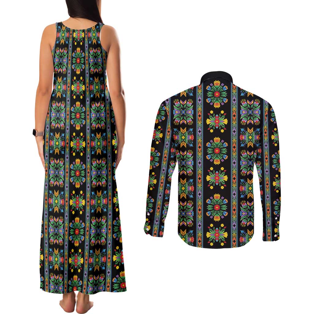 Regalia Stripe Floral Pattern Couples Matching Tank Maxi Dress and Long Sleeve Button Shirt Colorful Attractive - Wonder Print Shop