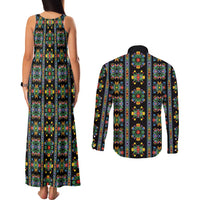 Regalia Stripe Floral Pattern Couples Matching Tank Maxi Dress and Long Sleeve Button Shirt Colorful Attractive - Wonder Print Shop